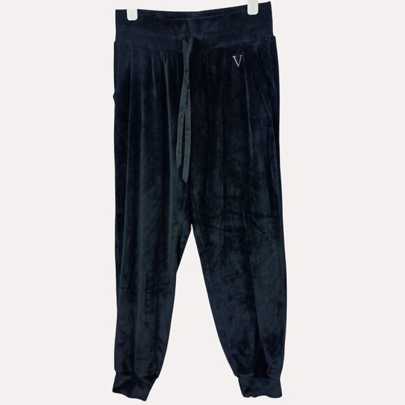 Victorias Secret Velour Jogger Pants Womens M Black Y2K Loungewear High Rise - Picture 1 of 8